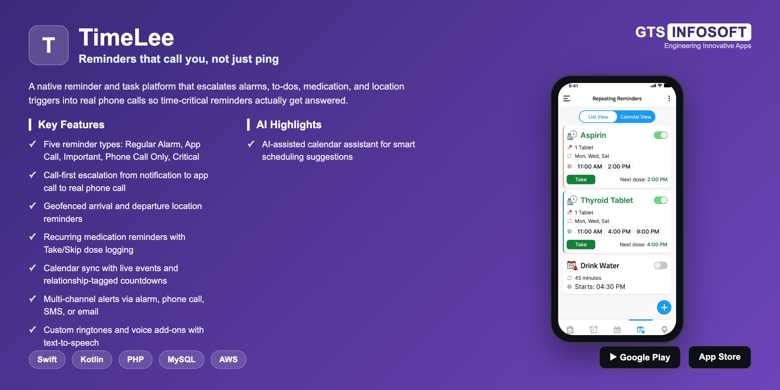 TimeLee — Reminders that call you, not just ping
