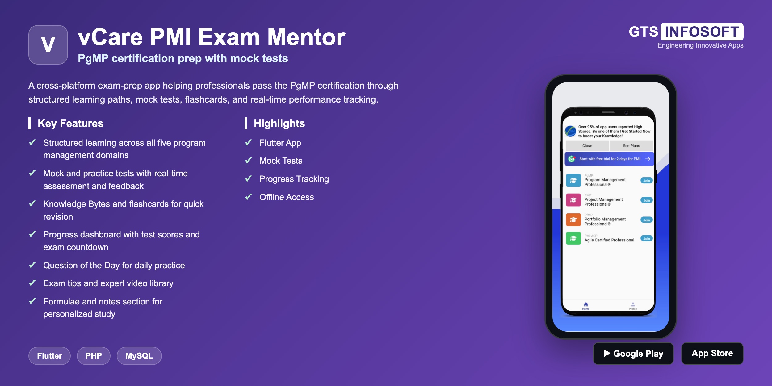 vCare PMI Exam Mentor — PgMP certification prep with mock tests